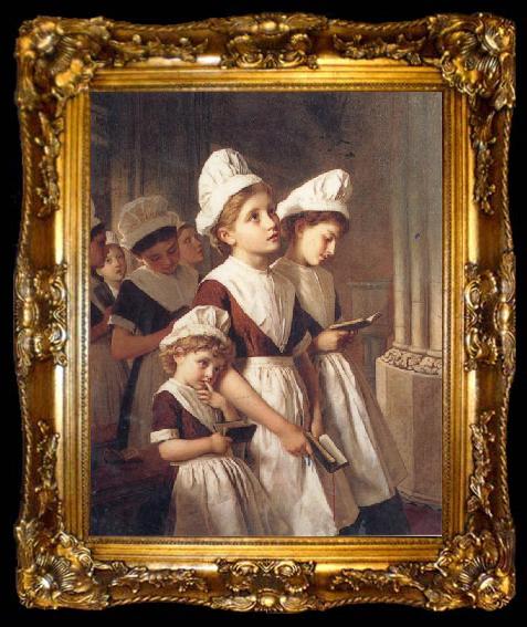 framed  Sophie anderson Foundling Girls in their School Dresses at Prayer in the Chapel, ta009-2